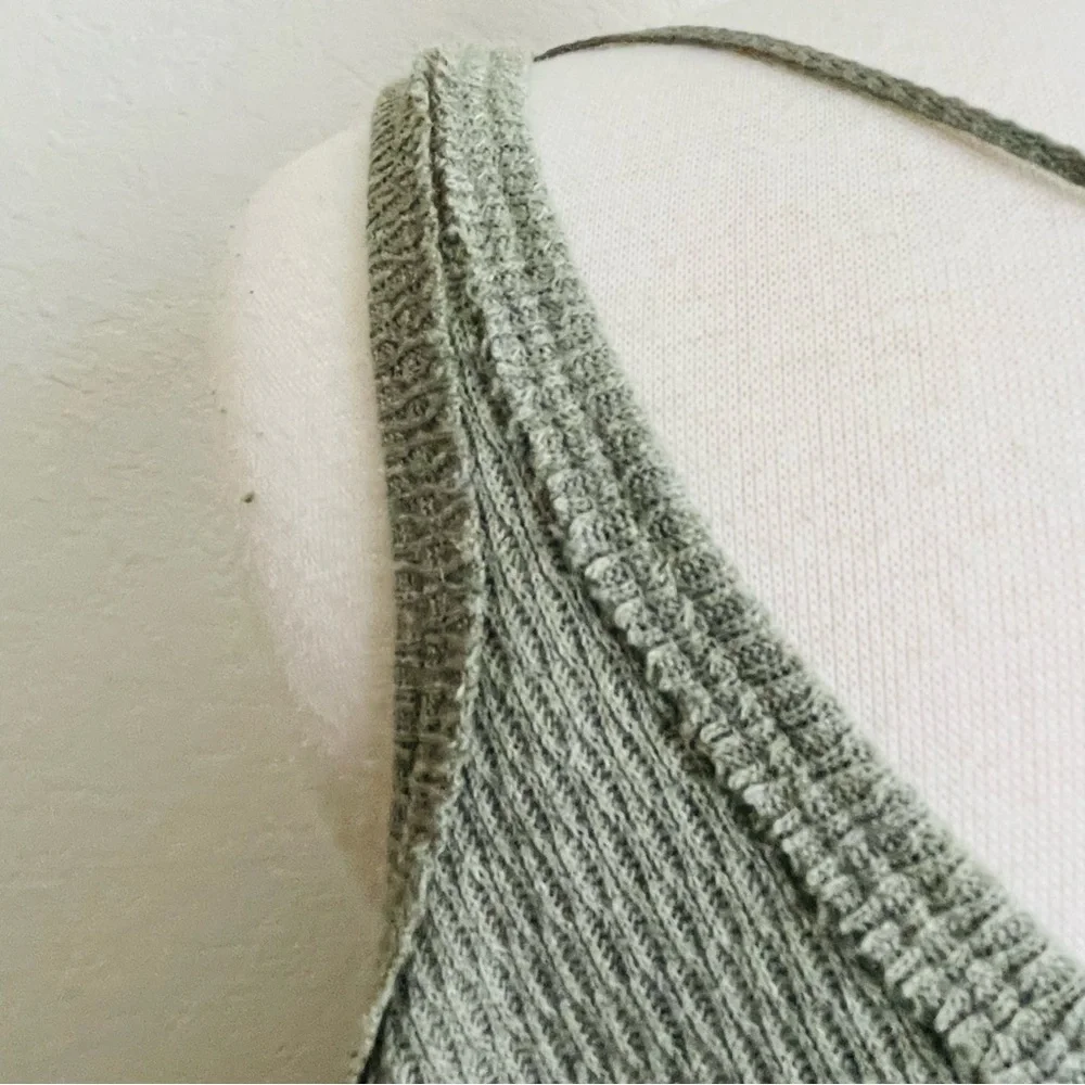 Free People We the Free Waffle Hi-Lo Olive Tank